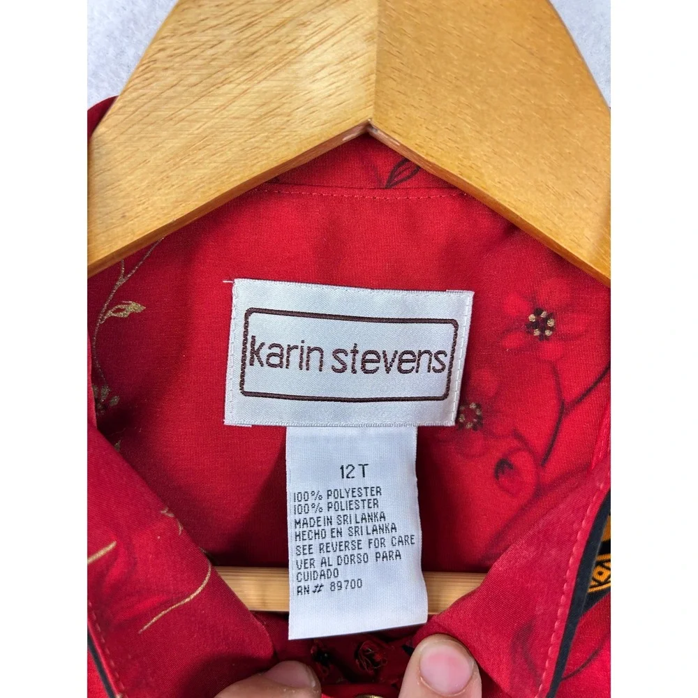 Karin Stevens Red Floral Mandarin Collar Jacket‎ Women's Size 12T